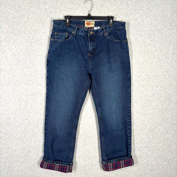 Flannel Lined Jean Women 12 Short Insulated Warm Thermal Soft Pink Plaid Outdoor - Picture 1 of 11